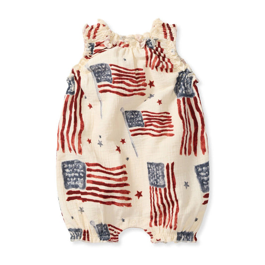 American Flag Baby Girl Bubble Romper: 12M