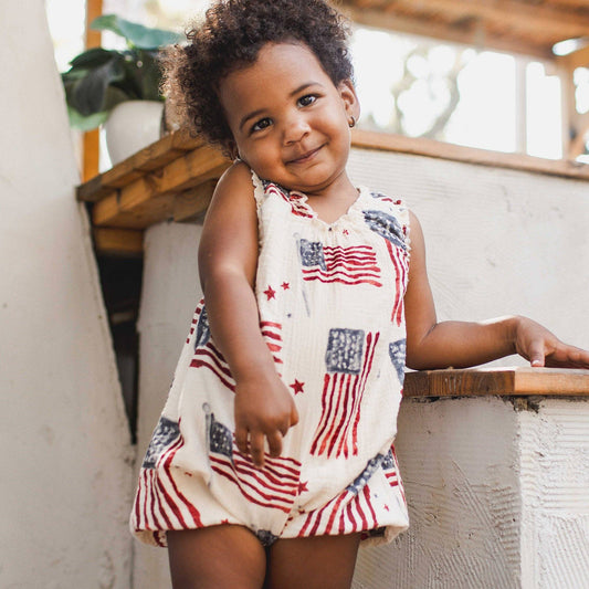 American Flag Baby Girl Bubble Romper: 12M