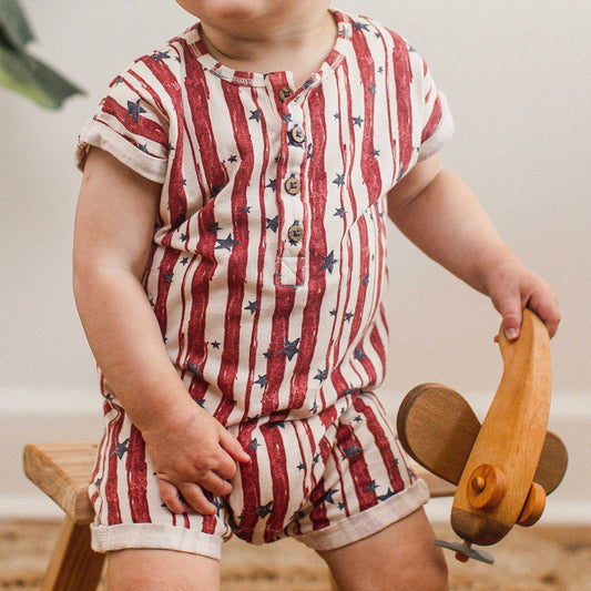 Stars & Stripes Baby Boy Romper: 0-3M